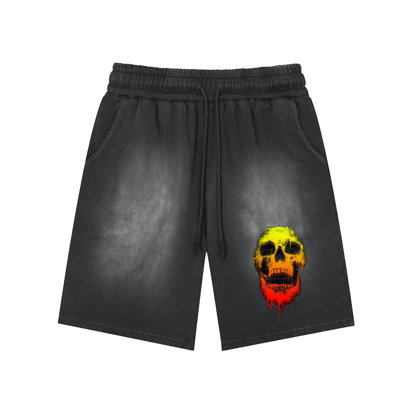 Rectangle Patch Monkey Washed Shorts - Skull